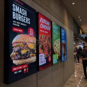 Digital Menu Boards Dubai displaying a restaurant menu on digital screens